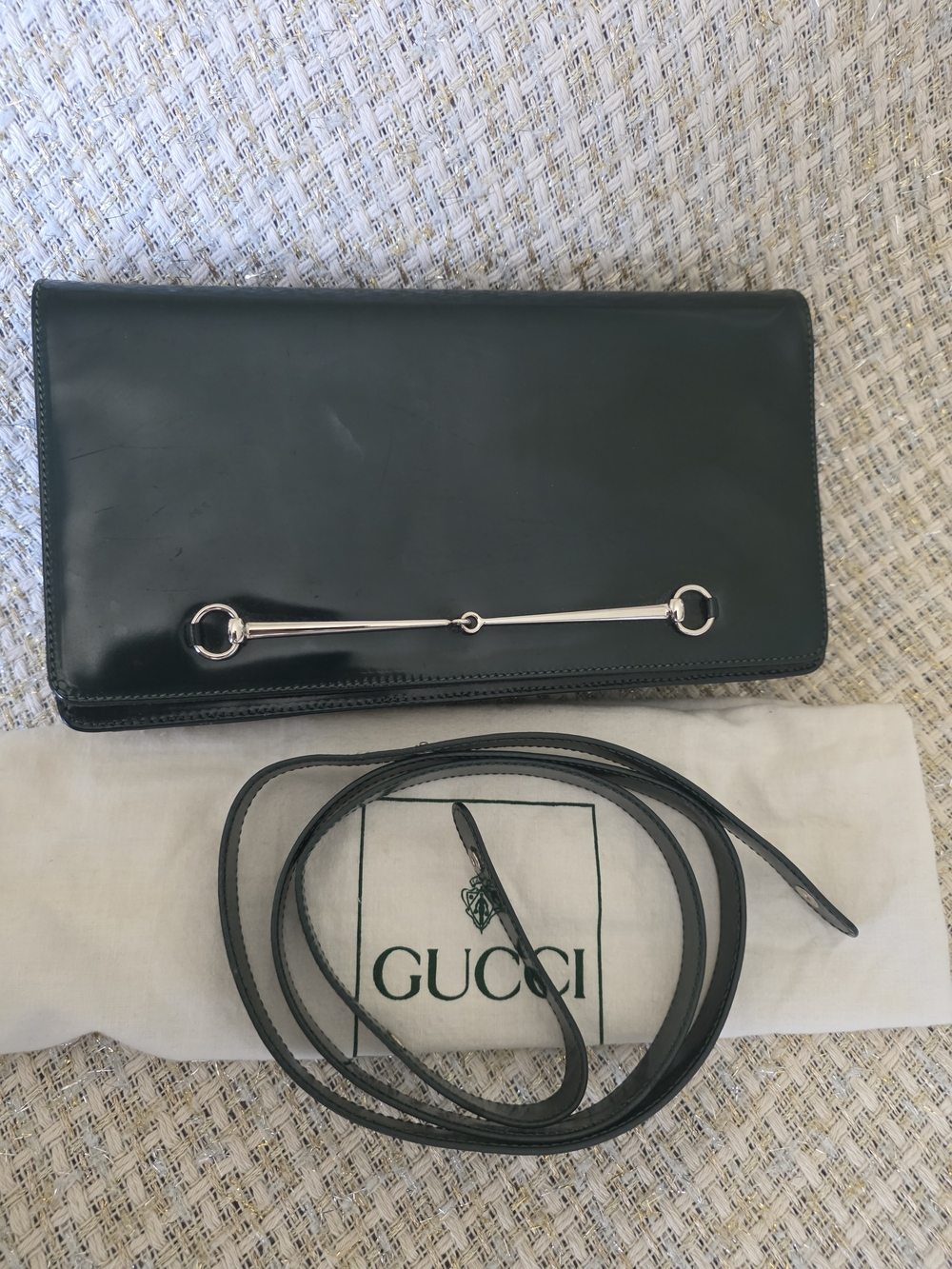 Tom Ford Gucci Dark Green Leather Slim Horsebit Clutch W/Strap
